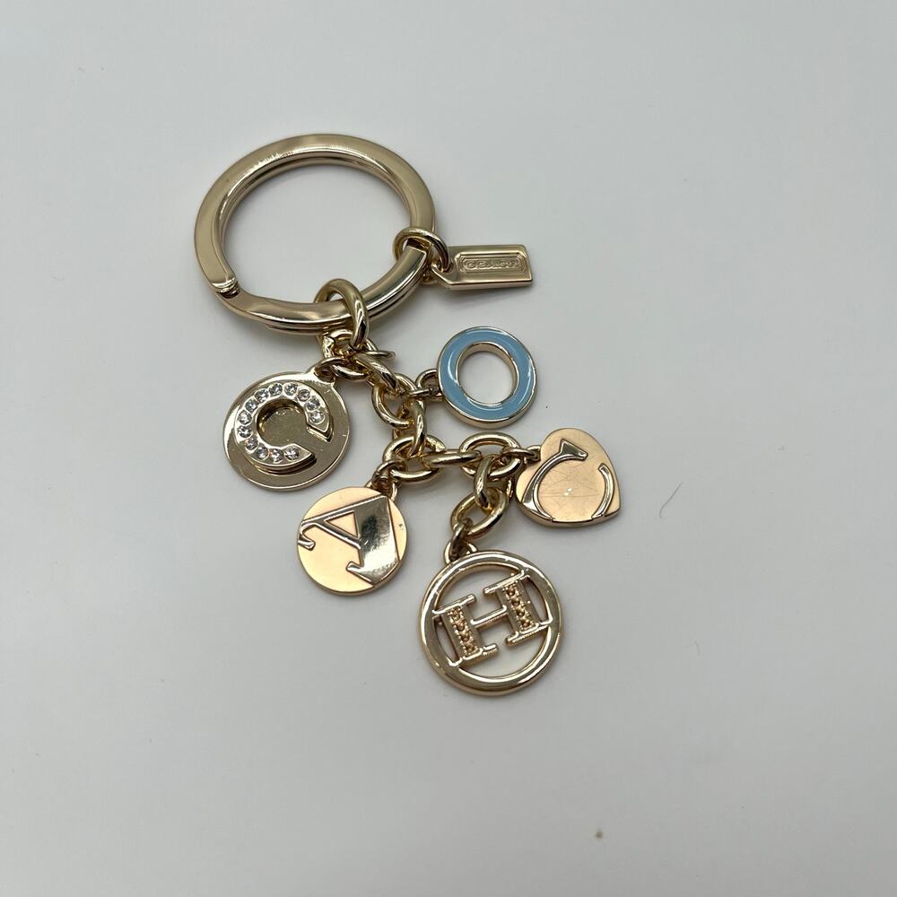 COACH Charm Keychain Logo Lettering, Gold - Picture 6 of 8